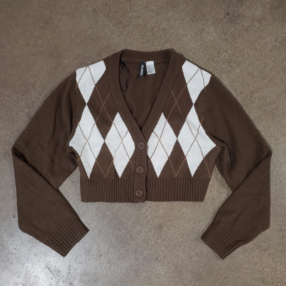 Chocolate Plaid Divided Cropped Cardigan
